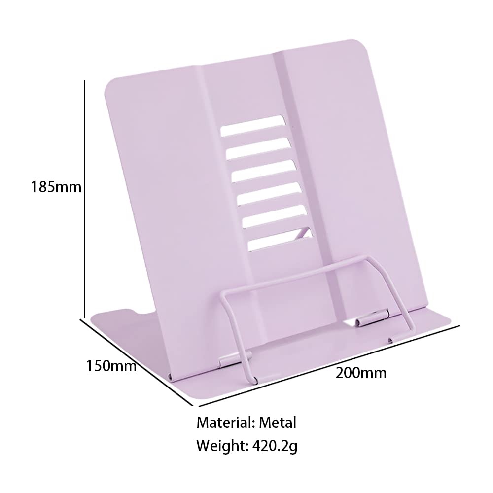 Book Stand, Multifunctional Metal Book Holder for Reading (Purple)