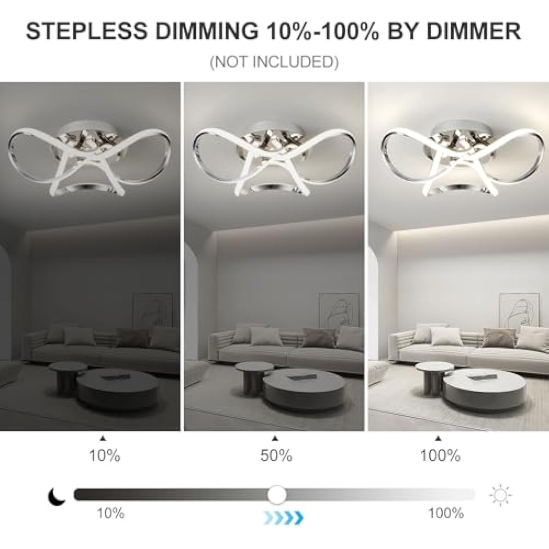AUROLITE AL1016D Contemporary LED Chrome Semi Flush Ceiling Light, 36W 2200LM, Dimmable, 4000K Cool White, Modern Swirl Design, Ideal for Lounge, Living Room and Bedroom, 36 W