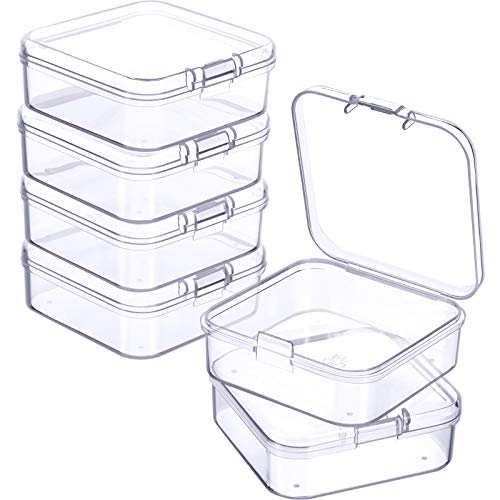Jetec 6 Pieces Small Clear Plastic Storage Box,2.1 X 2.1 X 0.8 Inch