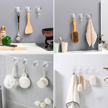 GlobaLink Suction Hooks, Clear Reusable Heavy Duty 3KG Vacuum Suction Cup Hooks, Plastic Suction Hanger Vacuum Seamless Sucker Hook for Bathroom Kitchen Window Bags Coats Xmas Wreath, 2 Pack