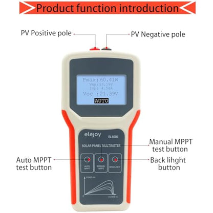 SolaMr 400W Solar Panel Smart Tester Auto/Manual MPPT Photovoltaic Panel Multimeter,Smart MPPT Open Circuit Voltage Troubleshooting Utility Tool for Solar PV Testing -EL400B