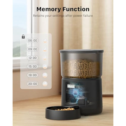 Automatic Cat Feeder Dry Food: Cat Feeder with Timer - Pet Food Dispenser Button Control 1-6 Meals - 3L Auto Dog Bowl with Customize Feeding Schedule - 10s Voice Recorder - Contains Desiccant