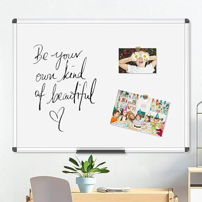 VIZ-PRO Magnetic Whiteboard 60 x 45 cm, Dry Erase White Board with Pen Tray, Silver Aluminium Frame, Dry Wipe Writing Board for Office, Home & School