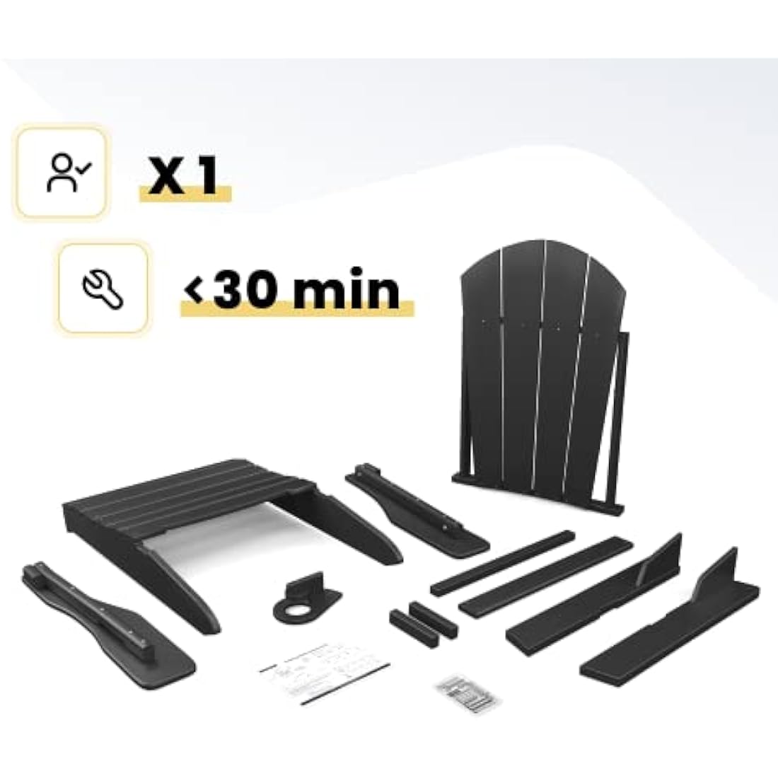 Sleek Space Adirondack Folding Chair for Garden, Patio or Deck - Arm Rests and Cup Holder - Lightweight, Weatherproof - Stylish, Durable Outdoor Furniture for Fire Pit, Beach, Poolside, Porch (Black)