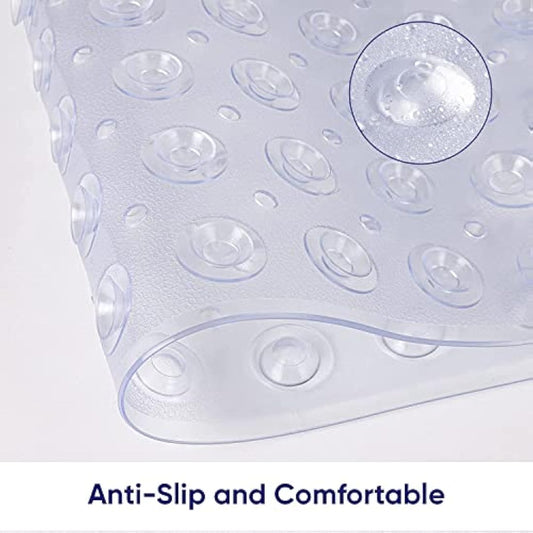 MOONLIGHT20015 Shower Bath Mat Non Slip Anti Mould & Mildew with Strong Suction Cups Grip and Drain Holes Soft Rubber Shower Mats - PVC Bathroom Mat Machine Washable (100x40cm, Clear)