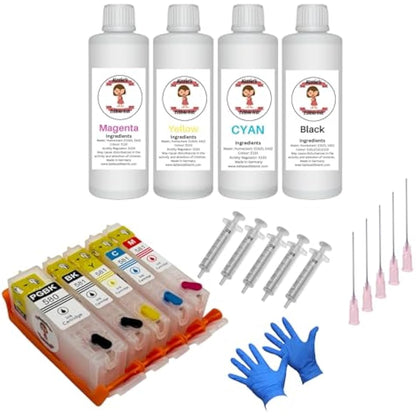 Refillable Katie's Edible PGI-580BK / CLI-581 BK/C/M/Y Ink Cartridges (580xl / 581xl) Compatible With Canon TS705 Printer Full Set With Auto Reset Chips