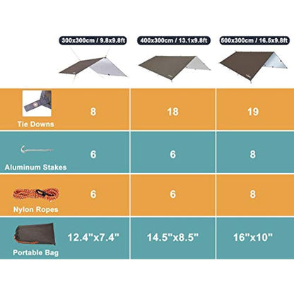 Unigear Tarp Rain Fly Tarp Waterproof Tent Cover Hiking Shelter Foldable Lightweight Waterproof for Camping and Protection Against Rain, Snow and Sun