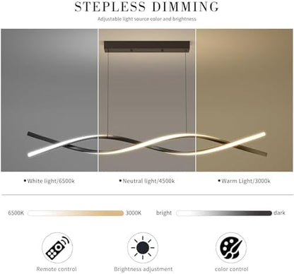 Mikeru 100CM Wave Pendant Light, 10%-100% Dimmable, Remote Control for 3 Colors Light 3000K/4500K/6000K, Black Kitchen Island Lights for Dining Room, Living Room