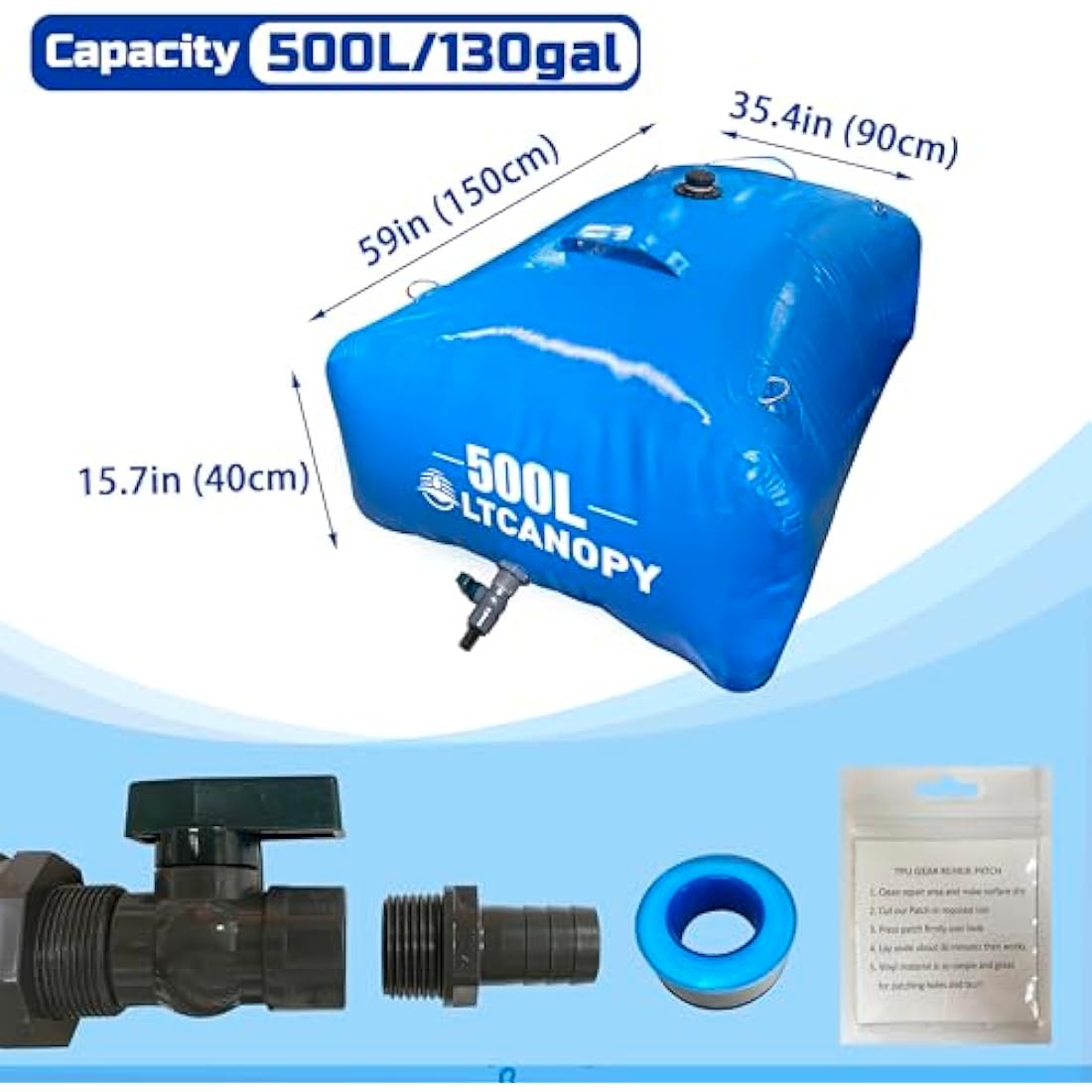 LTCANOPY 500L/132 Gallon Bubble Tank Large Collapsible Water Bag for Farmland Irrigation, Emergency Use