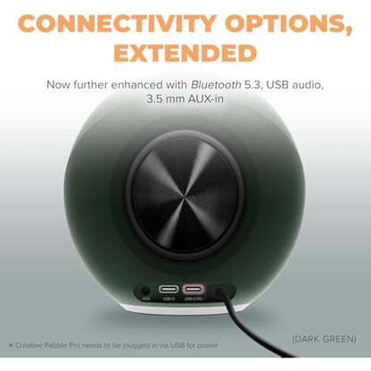 CREATIVE Pebble Pro Minimalist 2.0 USB-C Computer Speakers with Bluetooth 5.3 and Customizable RGB Lighting, Clear Dialog and BassFlex Tech, USB Audio, Headset Port, for PC and Mac