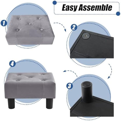BRIAN & DANY Small Foot Stool, Velvet Footstool with Legs, Footstools for Living Room, Ottoman Footrest Extra Seating for Entryway, Gray