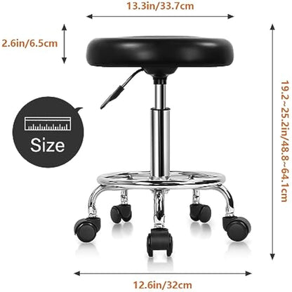 KKTONER PU Leather Round Rolling Stool with Foot Rest Swivel Height Adjustment Spa Drafting Salon Tattoo Work Office Massage Stools Task Chair (Black)