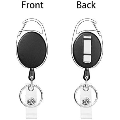 Retractable Lanyard Set - 3 Pieces Including Reel Clip and Clear Waterproof ID Badge Holder for Card and Key Holder Keyring (Black B03)