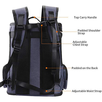 Morpilot® Cat Carrier Backpack, Foldable Pet Carrier Backpack for Cats and Small Dogs, Dog Backpack Carrier with Ventilated Design Inner Safety Strap, Puppy Carrier Bag for Travel Camping Hiking Blue