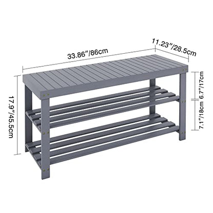 SMIBUY Bamboo Shoe Rack Bench, 3-Tier Shoe Organizer Storage Shelf for Entryway Hallway Bathroom Living Room (Grey)
