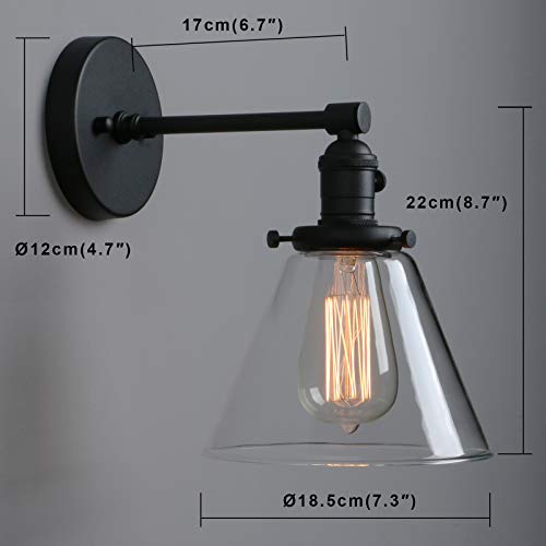 Phansthy Edison Industrial Wall Sconce 7.3 inch Vintage Brass Glass Wall Light Fixture Decorative Lighting for Kitchen, Living Room, Hallways(Black)