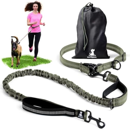 SparklyPets Hands-Free Dog Lead for Medium and Large Dogs – Professional Harness with Reflective Stitches for Training, Walking, Jogging and Running Your Pet (Green Range, For 1 Dog)