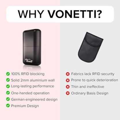 VONETTI Bello - Premium Signal Blocker Faraday Box, Key FOB Radio Frequency Blocker, Radio Frequency Hijack Protector Tin, Keyless Go RFID Blocking Case