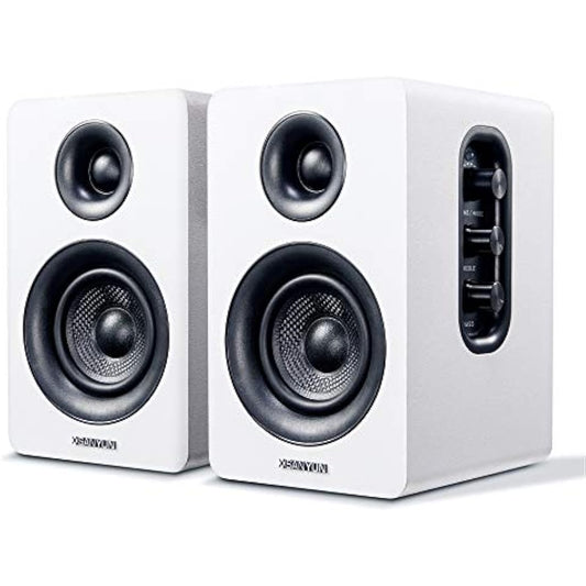 Sanyun SW208 3" Active Bluetooth 5.0 Bookshelf Speakers – 60W Carbon Fiber Unit - Built-in 24bit DAC - Dynamic 3D Surround Sound – 2.0 Computer PC Monitor Gaming Speakers (Pair, White)