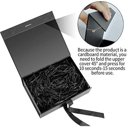 Christmas Black Gift Box with Ribbon, Magnetic Present Boxes with Lids, Gift Packaging Decorative Box, Presentation Box for Gifts, with Shredded Paper, Cards