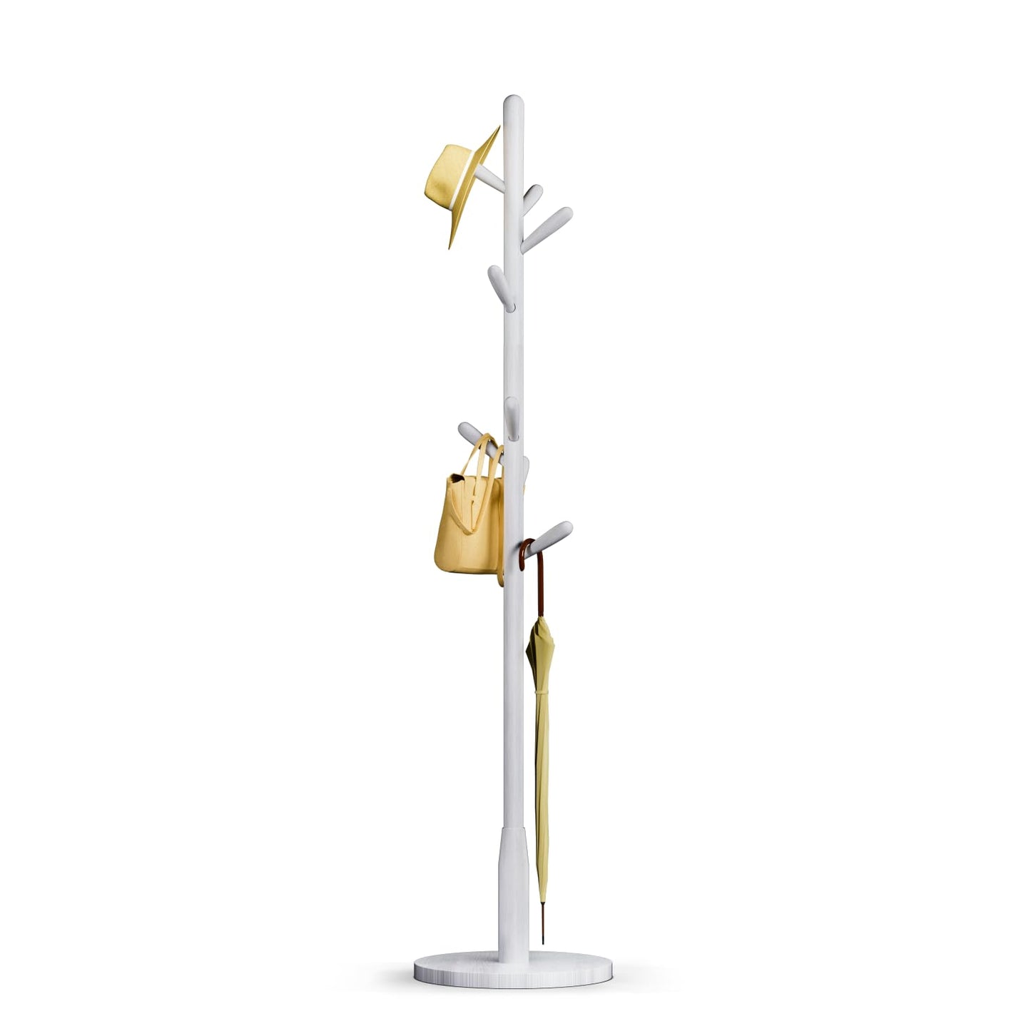 Awatiwa Solid Wood Round Base Coat Rack, Free Standing Hall Coat Tree with 8 Hooks（+2 spare for Coats, Hats, Bags, Purses, for Entryway, Hallway