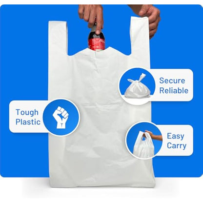 PWgoods Plastic Carrier Bags White - Standard Retail Size 13x19x23, 1000 Pack, Heavy Duty Large Carrier Bag with Handles, Groceries Retail Shopping Takeaway Bin