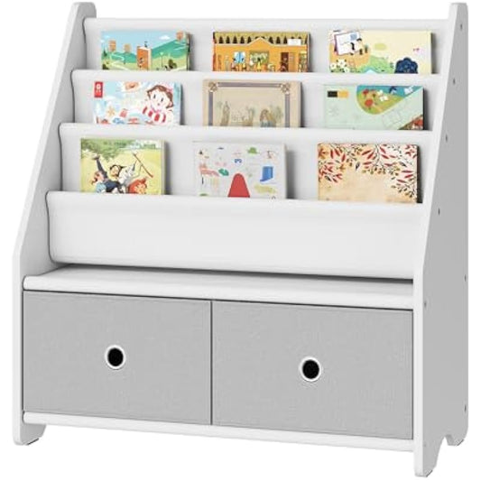 CHOEZON Kids Bookshelf, 4 Tier Children's Bookcase, Large Capacity Kids Book Rack and Toy Storage, for Kids Room, Nursery, Playroom, White and Gray DMCW06WT