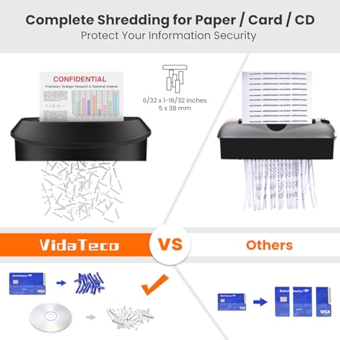 VidaTeco Cross-Cut Paper Shredder 14-Sheet Shreds Paper/Card/Staple/Clip Paper Shredder for Home Office Security Level P-3 Jam Proof System 25L Pullout Basket
