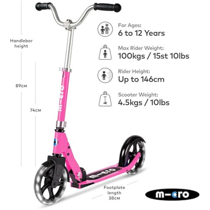 Micro Scooters | Cruiser LED Children's Scooter | Handlebar Adjustable | Lightweight | Light Up Wheels | Foldable | Kickstand | 6-12yrs | Boys & Girls