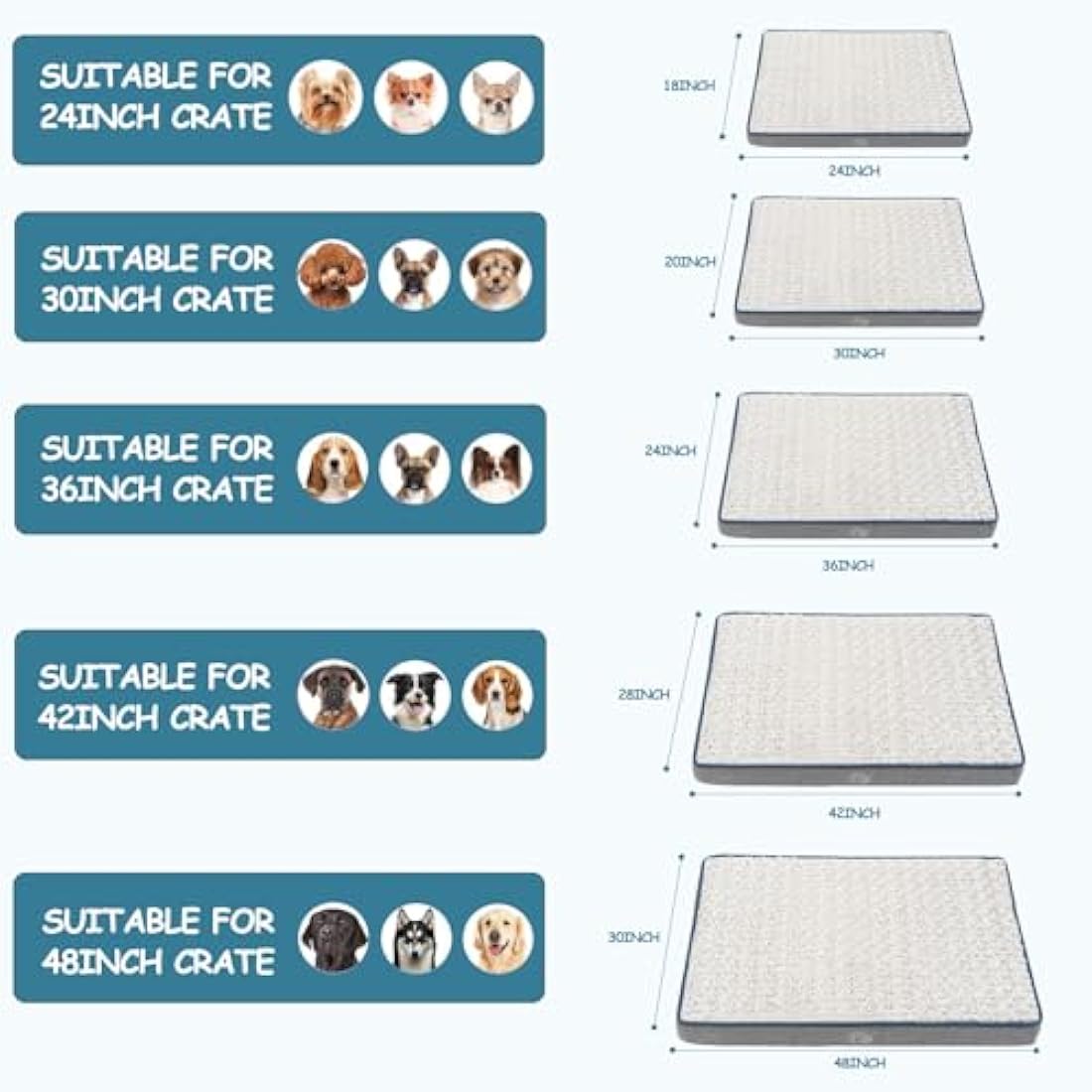 EMPSIGN Large Dog Bed Washable, Orthopedic Dog Beds Mattress for Dog Crate with Washable Removable Cover, Pet Beds Pillow Cushion for Dog, Grey, 90x60x7,5cm