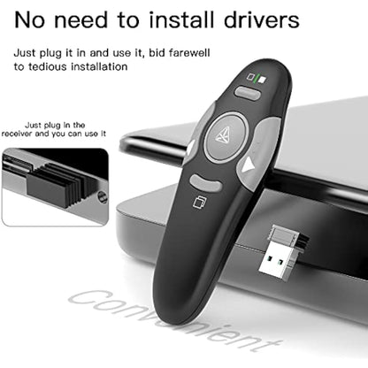 QUI Presentation Clicker Pointer, 328FT Wireless Presenter Remote PPT PowerPoint Clicker, 2.4GHz Presentation Pointer Slide Advancer for Mac, Laptop (Green Function Indicator Light)