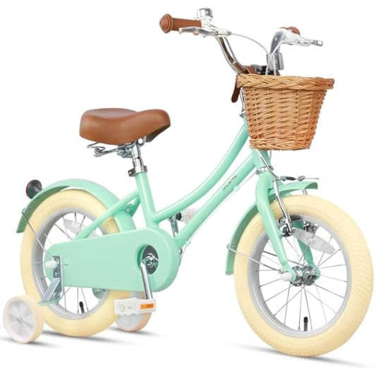 Glerc Little Molly 16 Inch Kids Retro Girls Bike for 2-13 Year Old with Wicker Basket & Stabilisers/Kickstand, Multiple Colors