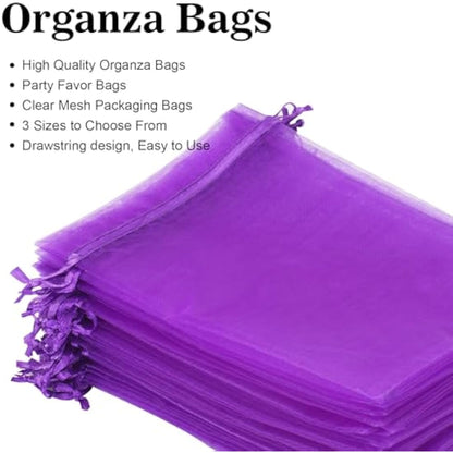 G2PLUS Purple Organza Gift Pouches, 10x15 CM Medium Organza Favour Bags, 100 PCS Wedding Jewelry Bags, Clear Mesh Pouches Perfect for Wedding, Christmas, Birthday, Anniversary