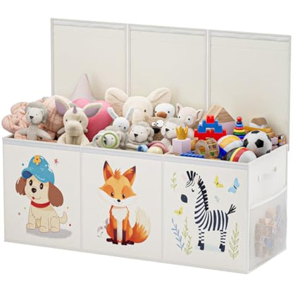 Restorgan Extra Large Toy Box Storage – Collapsible Sturdy Toy Storage Organizer with Lids, Cute Toy Chest Organizer for Boys Girls, Large Kids Toy box Bins for Playroom, Bedroom, Nursery (Beige)