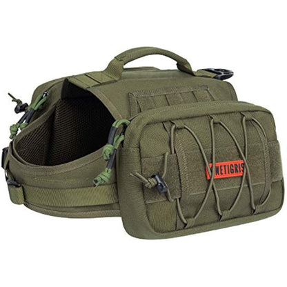 OneTigris Dog Pack Hound Travel Camping Hiking Backpack Saddle Bag Rucksack for Medium & Large Dog (Ranger Green)