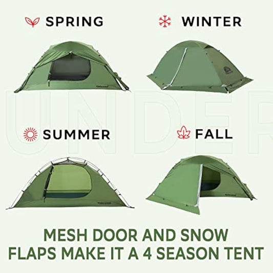 Underwood Aggregator 1/2-Man Camping Tent - 3/4 Season One Man Tent, Waterproof Lightweight Tent in Winter, Backpacking Dome Tent for Snow Camping, Mountaineering, Hiking, Setup Easily for 1/2 Person