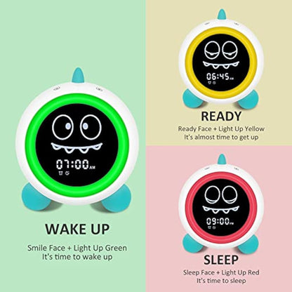 Kids Alarm Clock, Toddler Sleep Training Clock with Night Lights, Sound Machine, Time to Wake Grow Clock for Children (Green)