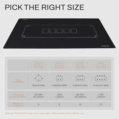 SLOWPLAY Godel 180x90 cm Texas Hold'em Poker Layout | Portable Poker Table Top, Extra Water Repellent, Noise Reduction, and Premium Carrying Bag for Games Everywhere (Black and Champagne Gold)