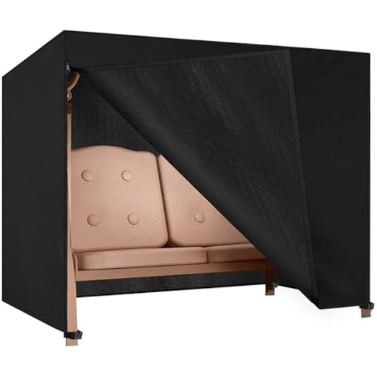 Dokon 3 Seater Garden Swing Covers Waterproof Heavy Duty Oxford Fabric Outdoor Swinging Chair Cover Windproof Anti-UV Patio Garden Hammock Cover with Zips (210x150x150cm) - Black