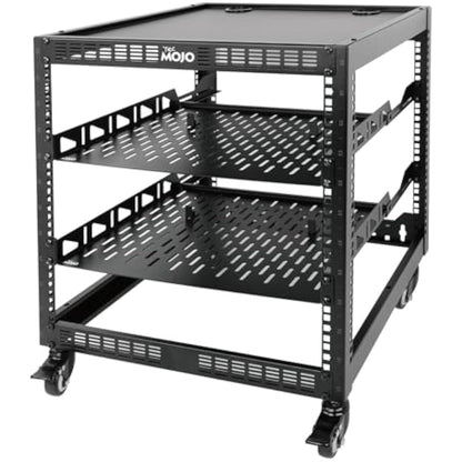 Tecmojo 12U Open Frame Network Rack, 19" Compatible, Floor Standing and Wall Mountable, with 2x 1U Server Shelf & Mounting Hardware, AV & IT Equipment Rack for for Office/Home