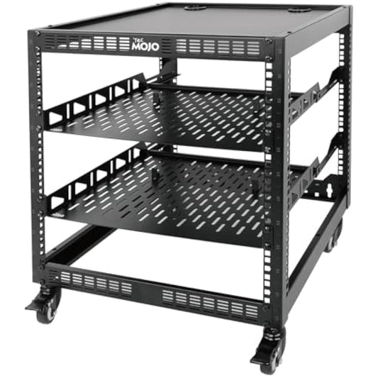 Tecmojo 12U Open Frame Network Rack, 19" Compatible, Floor Standing and Wall Mountable, with 2x 1U Server Shelf & Mounting Hardware, AV & IT Equipment Rack for for Office/Home