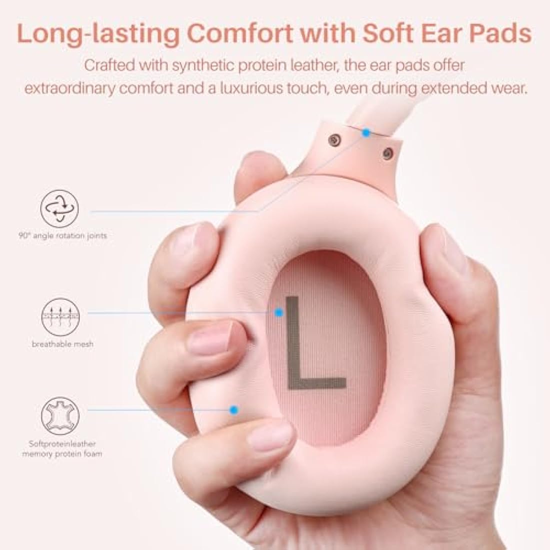 TOZO HT2 Hybrid Active Noise Cancelling Headphones, Wireless Over Ear Bluetooth Headphones, 60H Playtime, Hi-Res Audio Custom EQ via App Deep Bass Comfort Fit Ear Cups, for Home Office Travel Pink