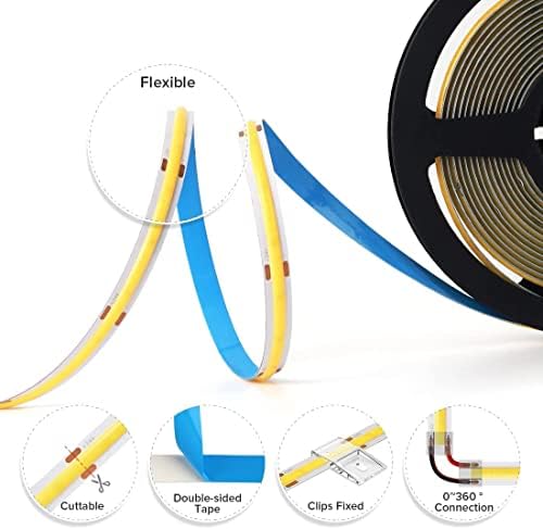 BTF-LIGHTING FCOB COB LED Strip Warm White 3000K Flexible High Density Uniform Light Dimmable LED Strip Light CRI90+ 10M 336LEDs DC24V 8W/m LED Ribbon for DIY Indoor Lighting Projects