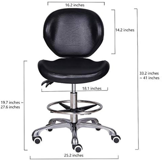 Kaleurrier Adjustable Stools Drafting Chair with Backrest & Foot Rest,Tilt Back,Peneumatic Lifting Height,Swivel Seat,Rolling wheels,for Studio,Dental,Office,Home Desk Chairs (Black)
