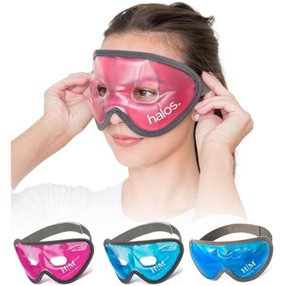 MyHalos Gel Eye Mask - Reusable Cooling Eye Mask with Adjustable Straps - Cold Mask for Puffy Eyes, Dark Circles and Hangovers - Eyes Ice Pack Compress for Sinus, Headaches & Puffiness, Pink