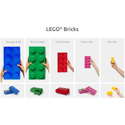 LEGO Storage Brick 8 Knobs YELLOW - Stackable Plastic Storage Box with Lid for Kids and Adults, Ideal Desk Organizer and Toy Box - 12.1L Capacity