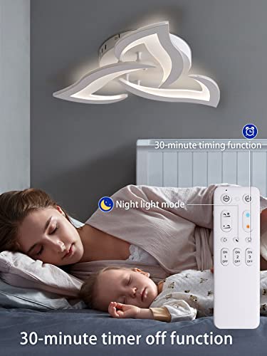 KAUCQI LED Ceiling Light 56CM 15W LED Ceiling Lamp Dimmable with Remote 3000-6000K 1500LM Modern Children's Room Light Memory Function Petal Lamp for