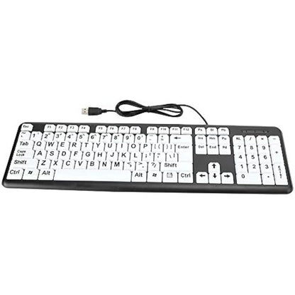 Large Print USB Wired Computer Keyboard (White Large Print Keys) Great for Visually Impaired Individuals - Senior Citizens in Low and Dim Lighted Areas(Black)