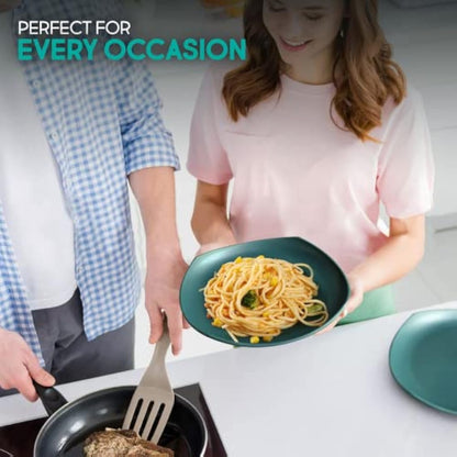 Greentainer Unbreakable Plastic Dinnerware Sets, 16 pcs Lightweight Camping Tableware Set, Microwave & Dishwasher Safe Plates Set, Bowls, Cups Mugs, Service for 4, Great for Kids & Adults - Green