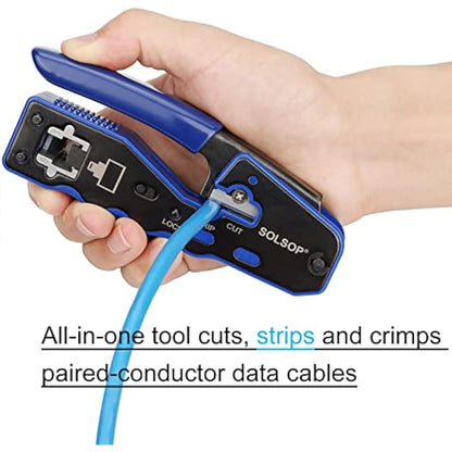 Solsop Network/Phone Cable Tester RJ45 Crimp Tool Pass Through Modular CAT6 Crimping Tool Kit, 50PCS CAT6 Pass Through Connectors, 50PCS RJ45 Boots, Mini Wire Stripper, Wire Cutter plier